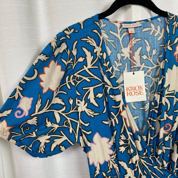 Knox Rose Blue Floral Paisley Wrap Midi Dress Sz.L NWT - Picture 7 of 15